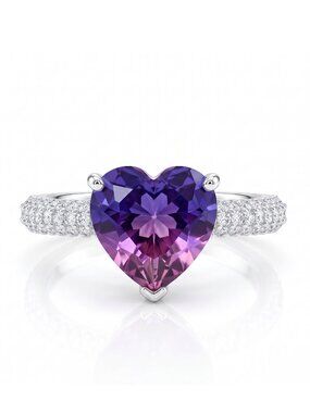 Pink & Purple Heart Gemstone Ring, 925 Sterling Silver Charmed Aroma